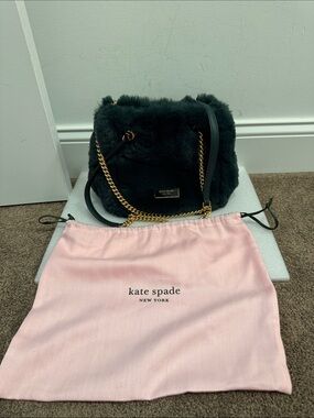 Kate Spade Cleo Faux Fur Small Chain Bucket shoulder bag green with dustbag